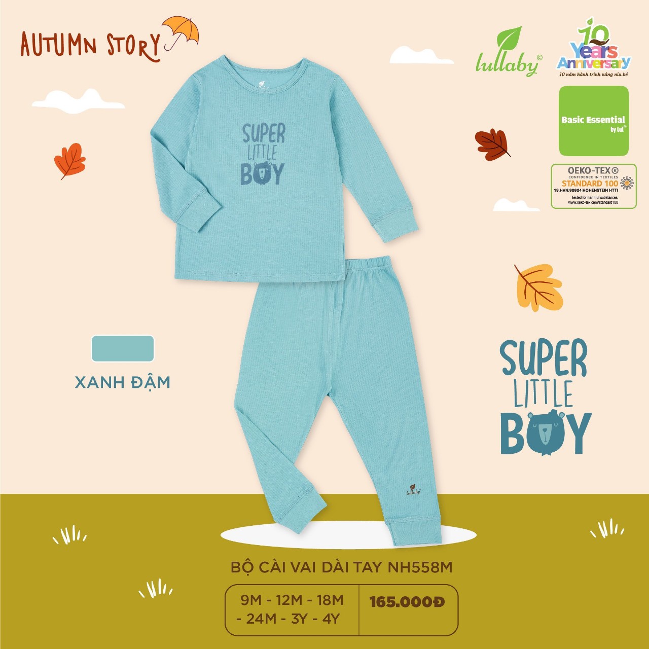 Bộ quần áo cài vai dài tay chất liệu sợi tre họa tiết trẻ em Lullaby