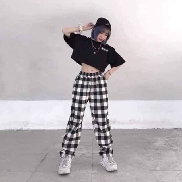 sét áo crt  chữ + quần kẻ caro