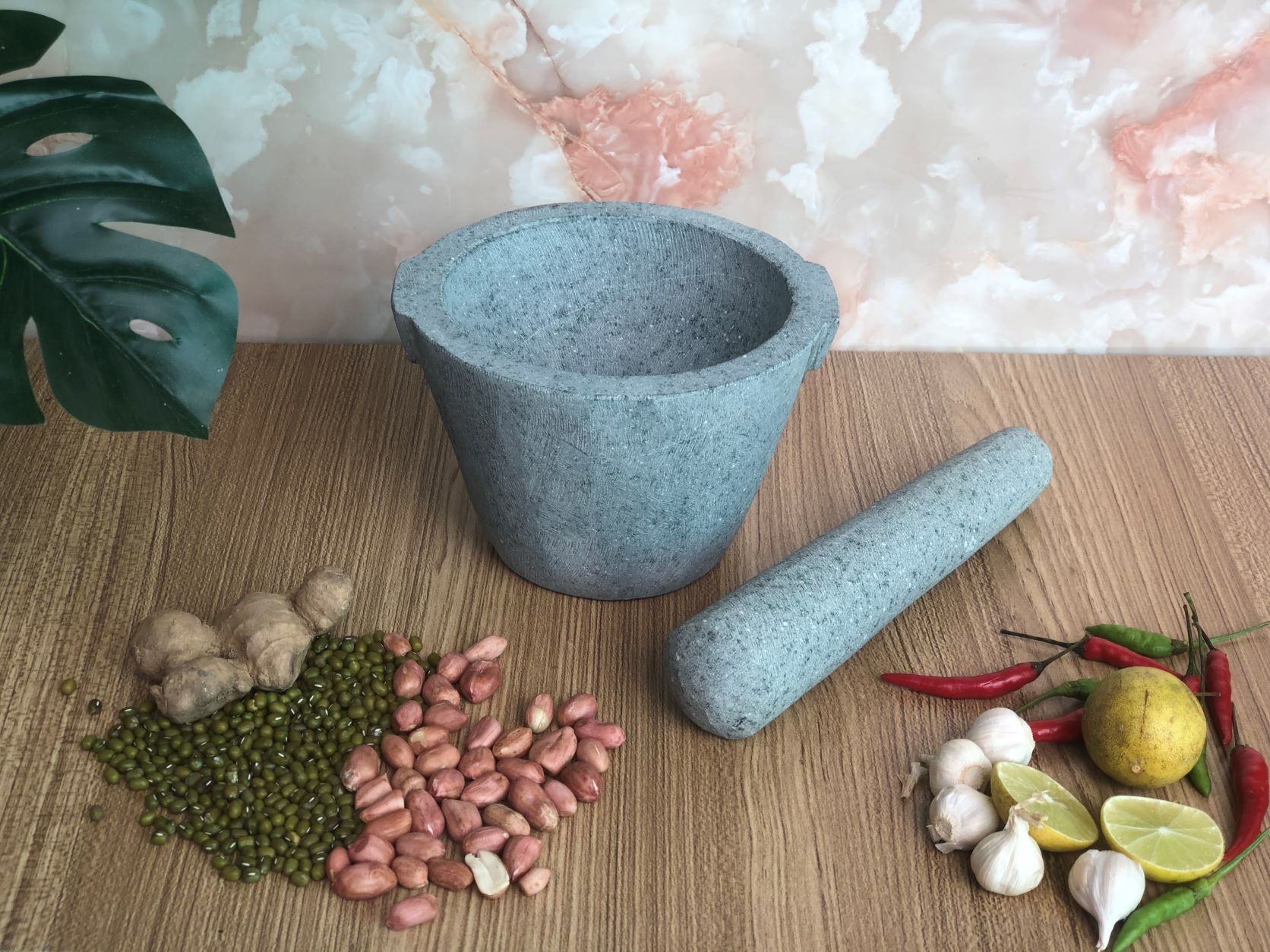 bộ sản phẩm cối đá + chày đá Đường Kính 14cm
