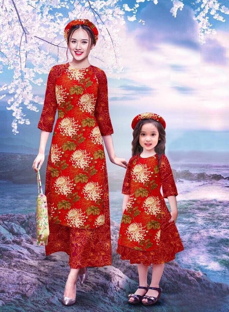 Set áo dài in họa tiết cho bé kèm chân vấy beyeu1688 - by2025 - đủ size