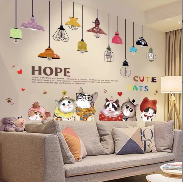 Decal wall decor-ball lamp modern combined with the cat