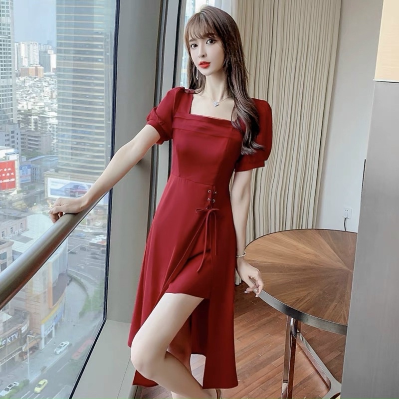 Đầm cổ vuông, đan dây ms141