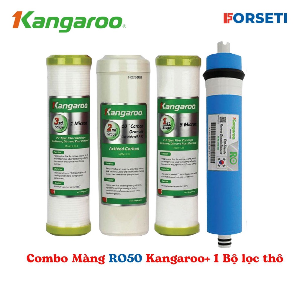 Combo màng ro dow kangaroo kèm lõi lọc thô 123 kangaroo