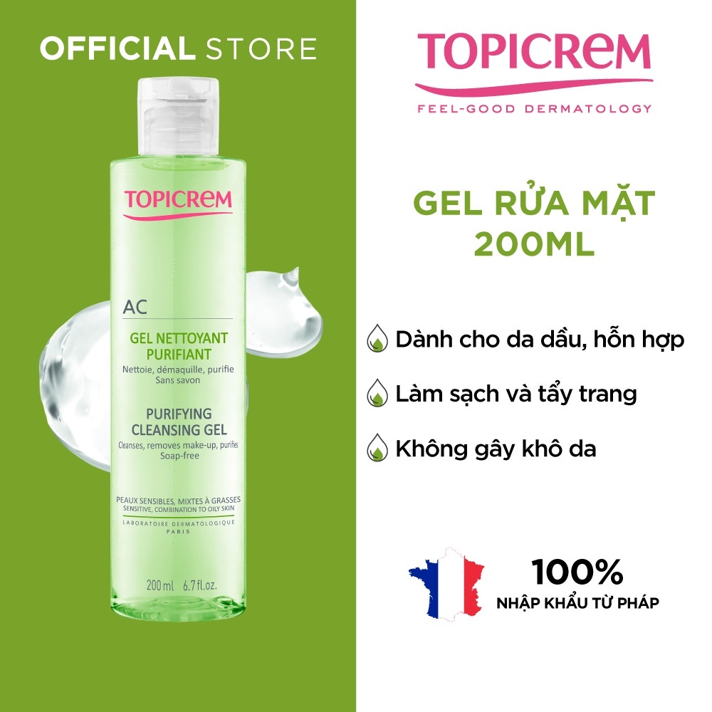 Gel rửa mặt TOPICREM Purifying Cleansing Gel [200ml] - Sữa rửa mặt Topicrem cho da dầu