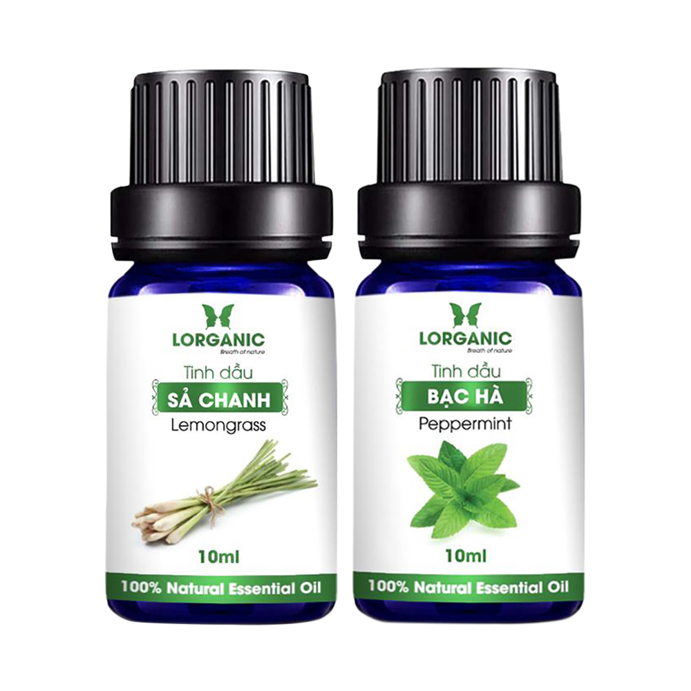 [HCM]Combo Tinh Dầu Sả Chanh Lorganic + Bạc Hà Lorganic (10ml / Chai)