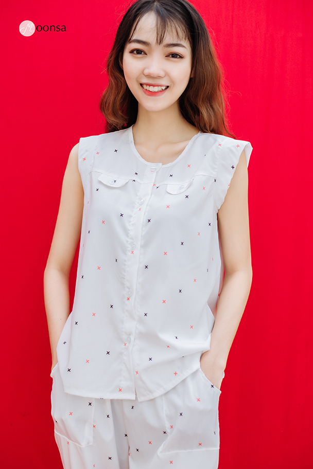 Bộ đồ ngủ kate hàn Á Phục Xứ Ali Trắng [Moonsa]