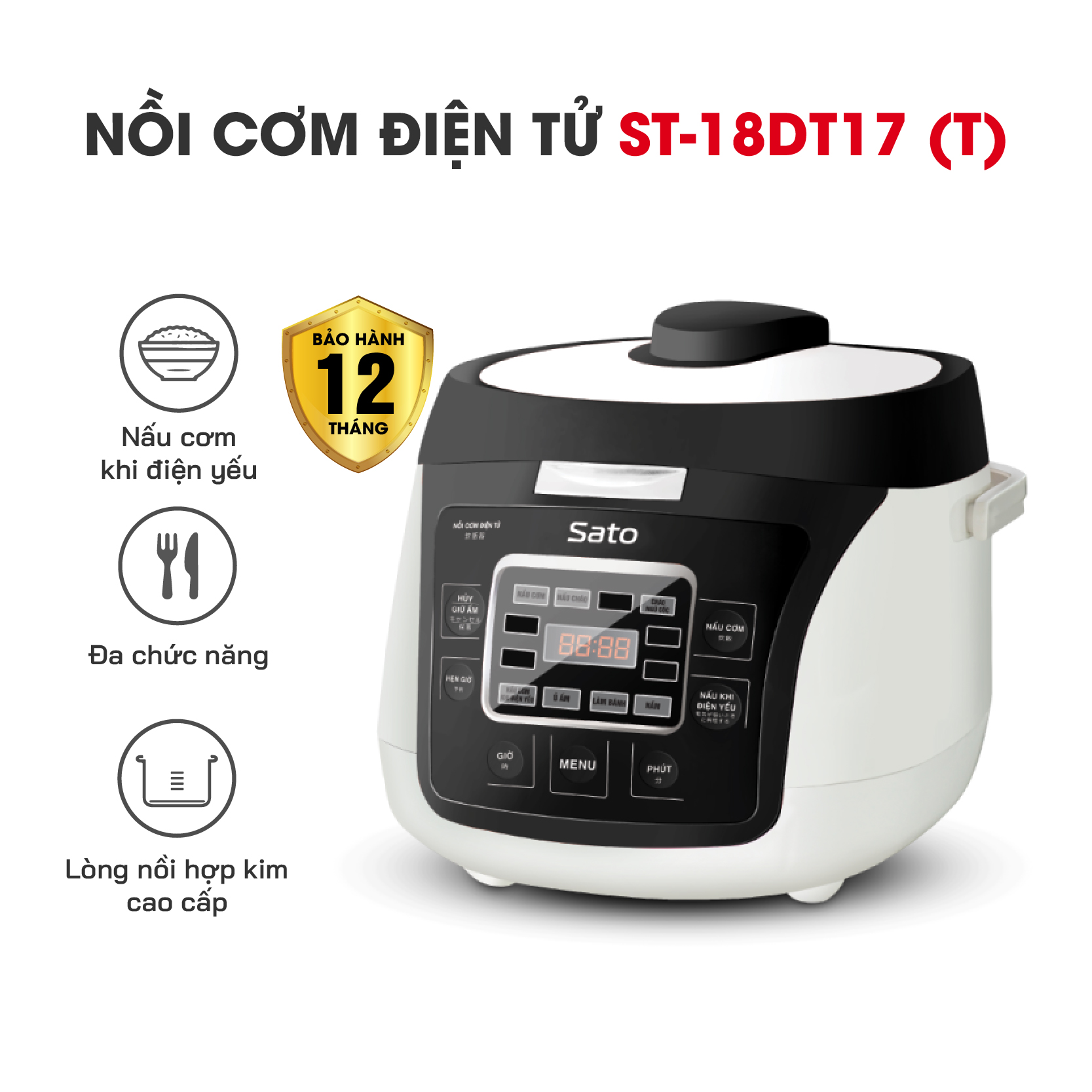Nồi cơm điện tử 1.8L Sato 18DT019 D/T
