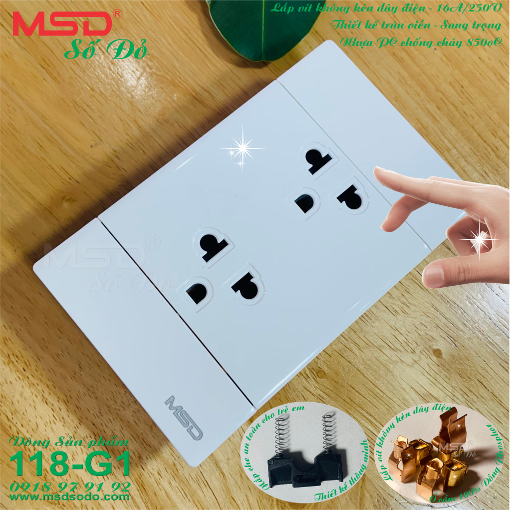 Ổ CẮM ĐIỆN ĐÔI 3 CHẤU - MSD-B8 - HÀNG CAO CẤP