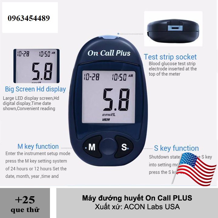 Máy đo đường huyết Acon On-Call Plus( đủ bộ)