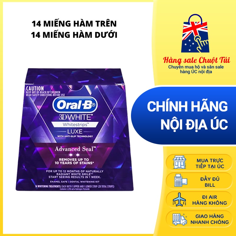 Miếng dán trắng răng Oral B 3D White Luxe Advance Seal Whitening Treatment 24 miếng