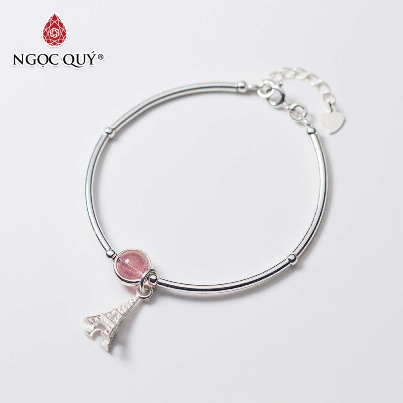 [HCM]Vòng tay bạc một hạt đá charm tháp Eiffel mệnh hỏathổ - Ngọc Quý Gemstones