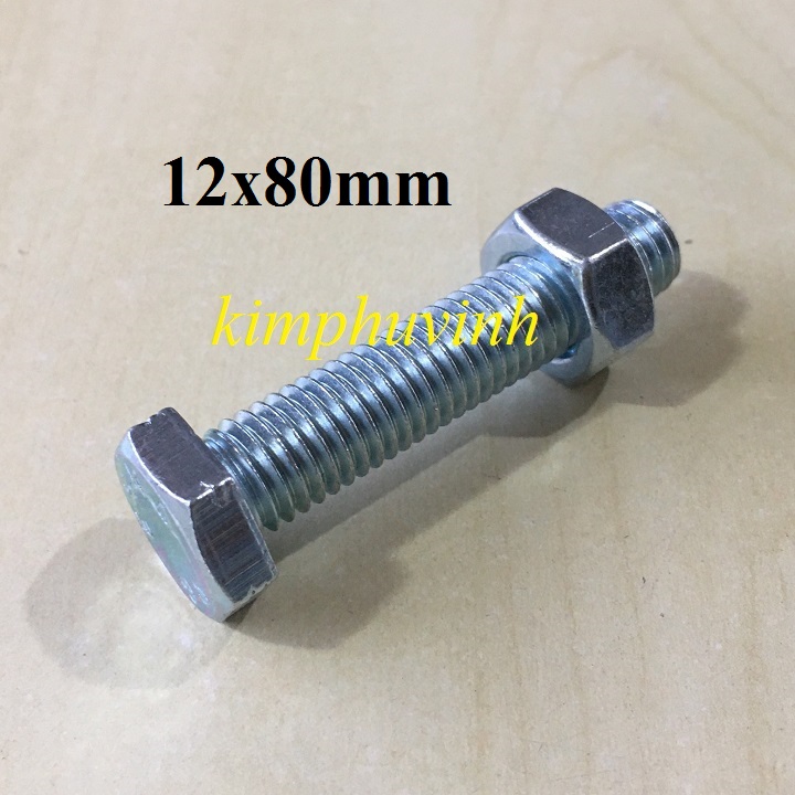 5 BỘ -  M12x80mm BULONG 12 li - ỐC BULON 12 li