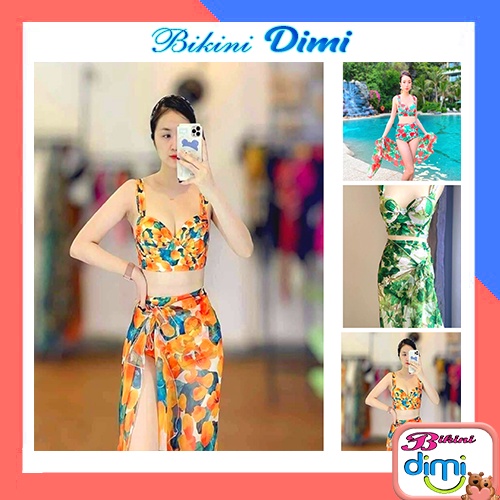 Bikini đi biển - Đồ bơi nữ set 3 món kèm khăn quấn quyến rũ nhiều màu