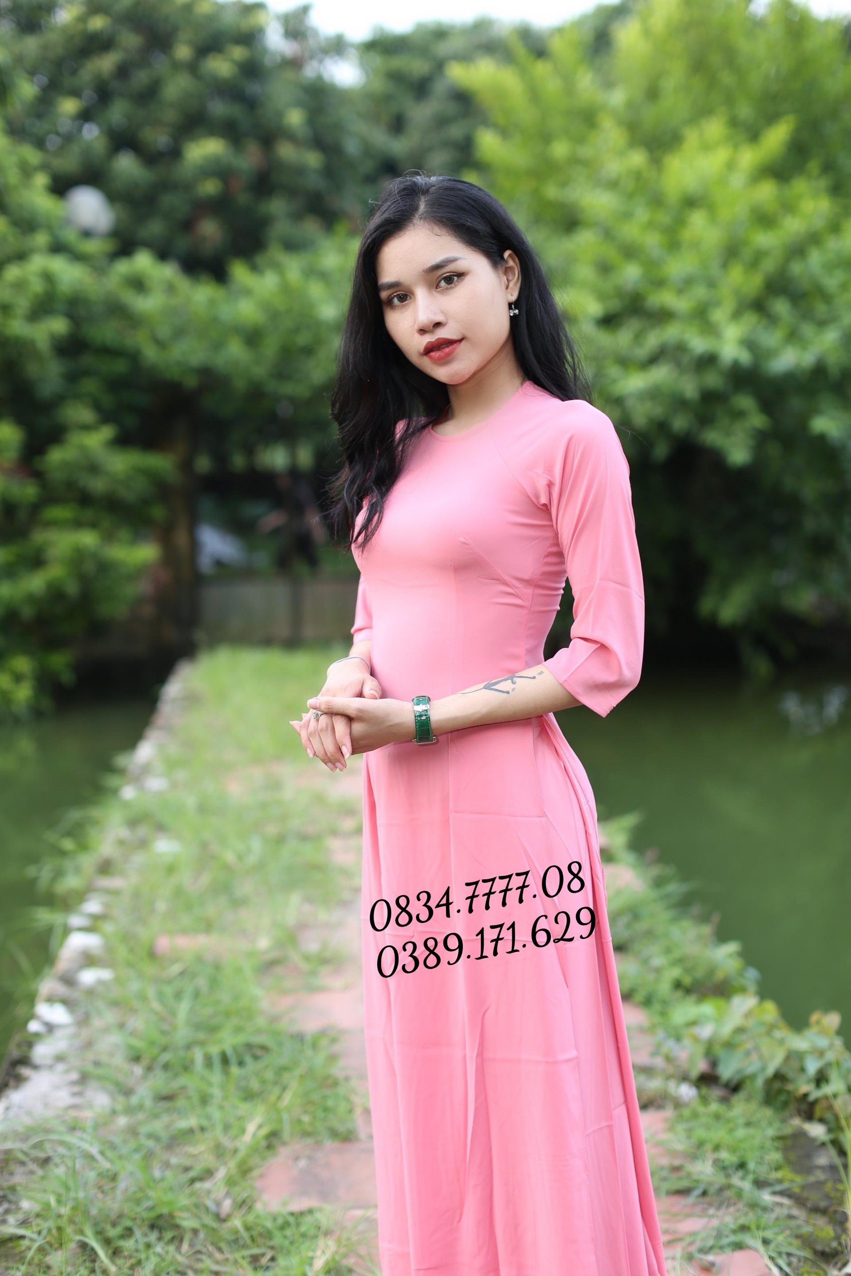 Áo dài trơn lụa nhật cổ tròn siêu xinh kiểu dáng mới