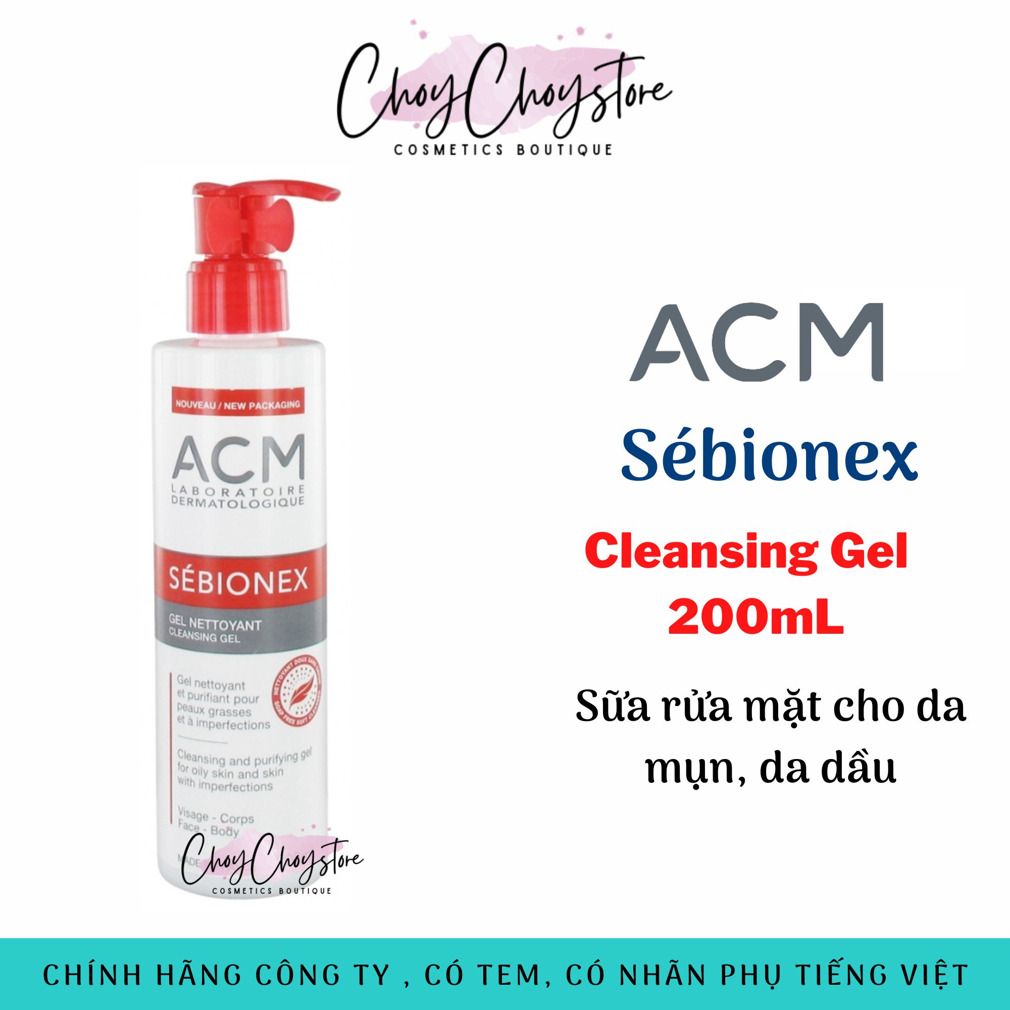 Sữa Rửa Mặt ACM Sebionex Cleansing Gel 200ml Cho Da Dầu, Mụn (Hàng Cty)