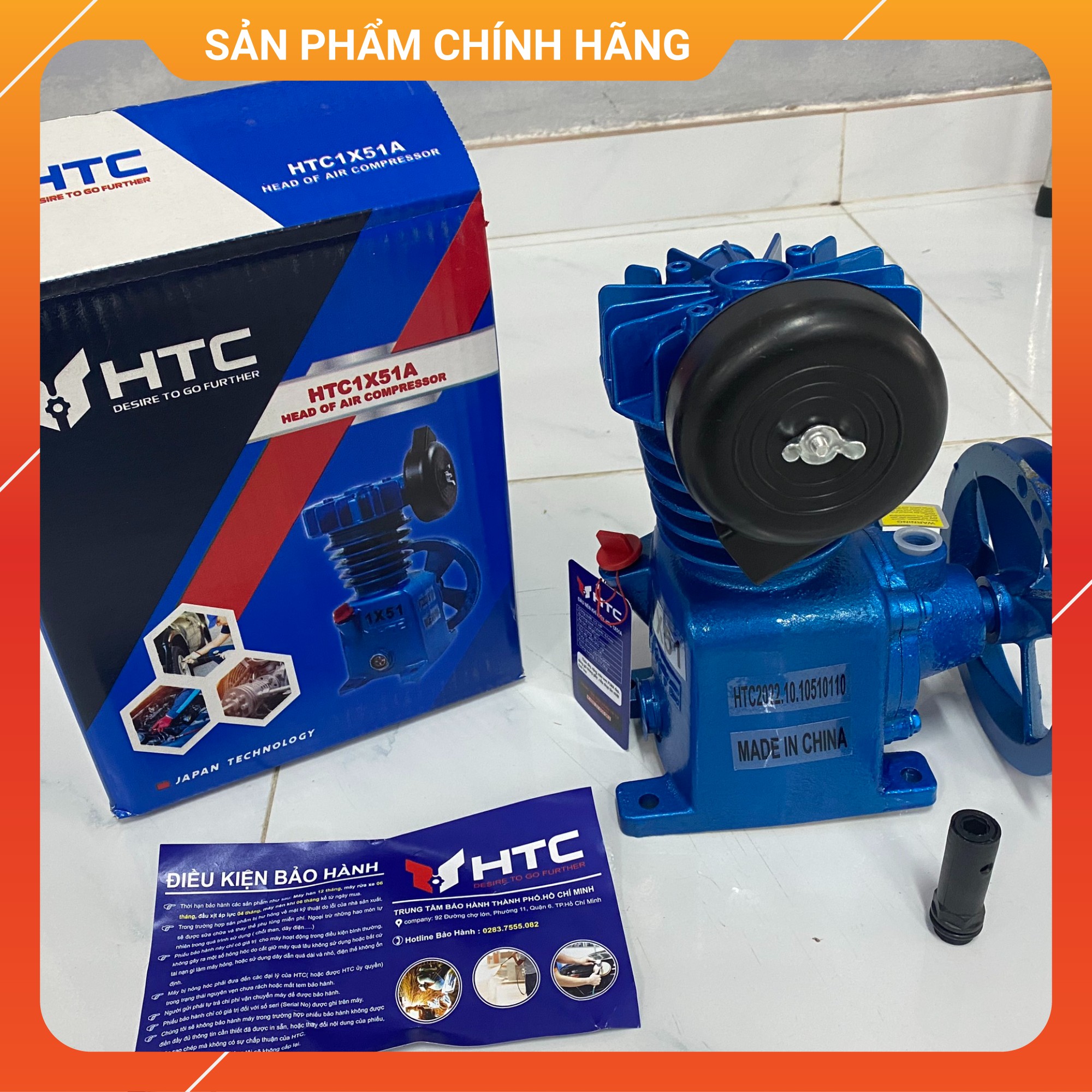 Đầu nén khí piston 51mm lᴏại 1 màu xanh puma,cs 1/2hp, hiệu htc htc1x51a