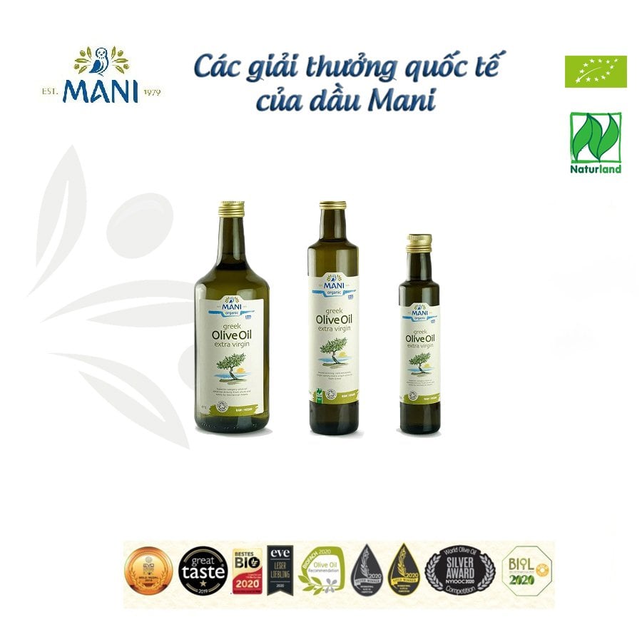 Dầu Extra Virgin Olive Hữu Cơ Mani 1L