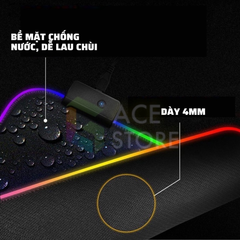 Bàn Di Chuột RGB, Lót Chuột Pad RGB Có Đèn Led Viền Loại Lớn 80x30cmx4mm, 35x25cmx4mm
