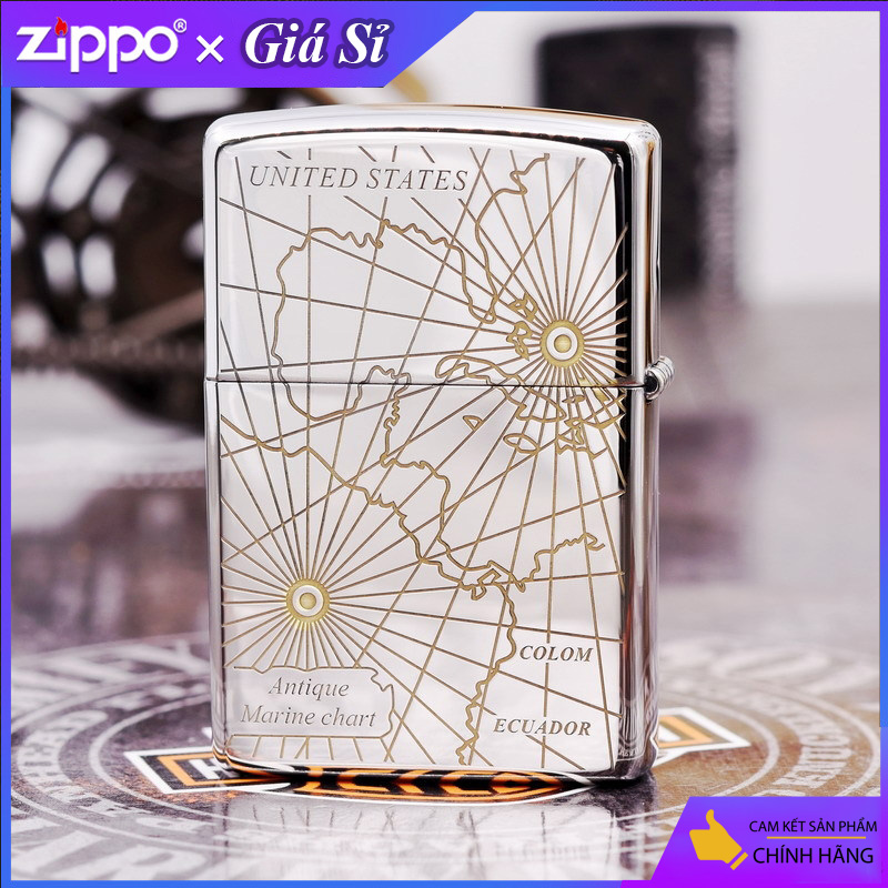 Bật lửa Zippo khắc La Bàn bản tiêu chuẩn mạ Chrome