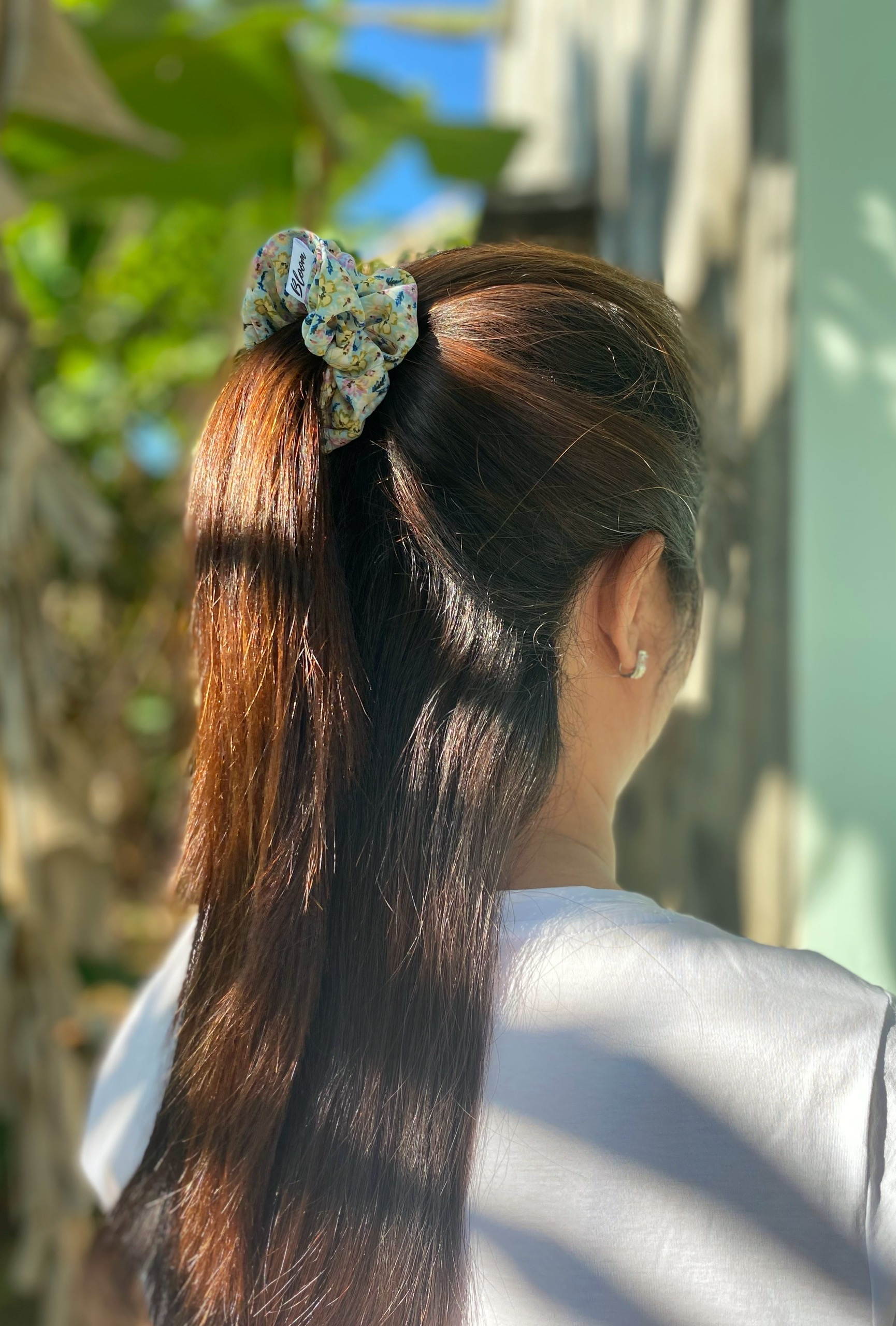 Dây cột tóc lụa mango hoa nhí nền xanh mint Mini_Scrunchies