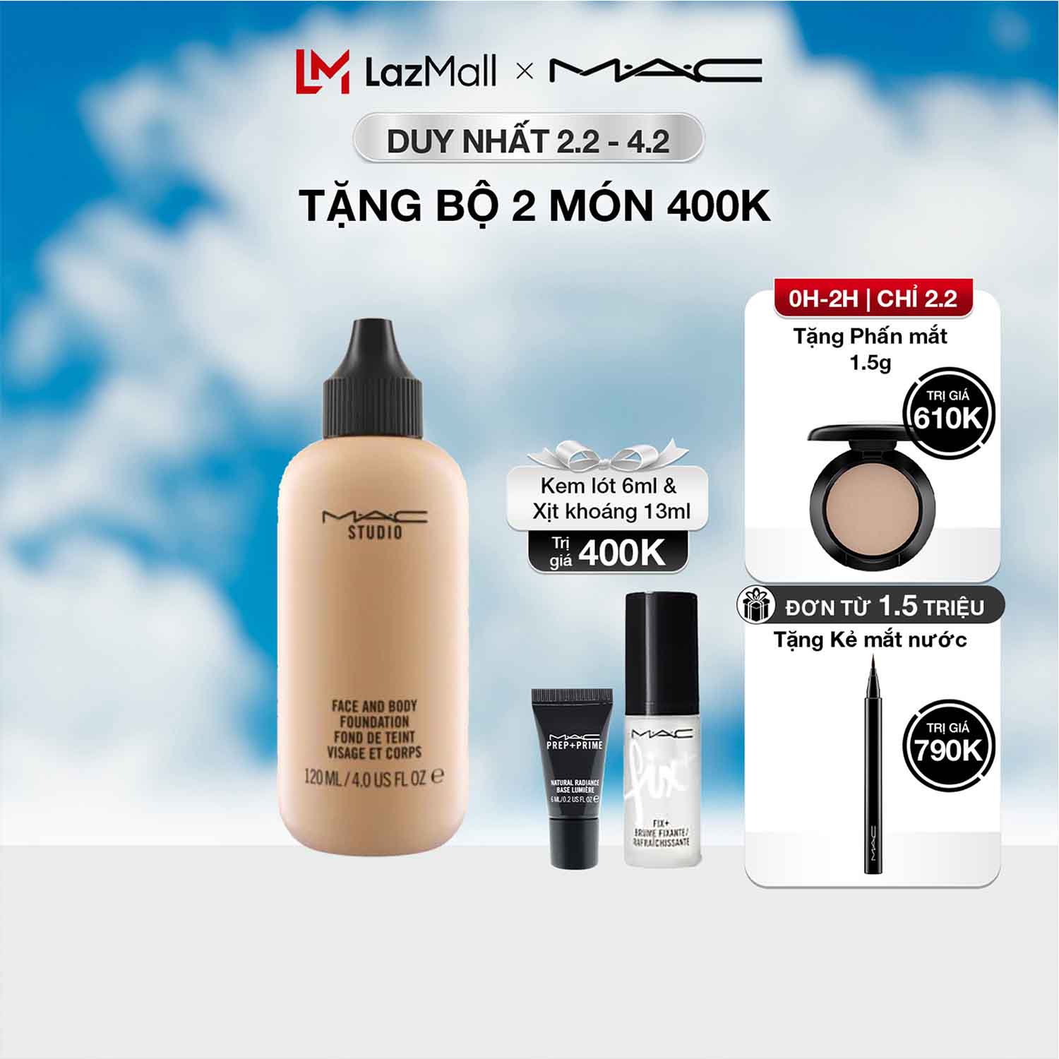 Kem nền cho mặt và cơ thể với hiệu ứng satin bóng nhẹ và màu sắc chân thật tự nhiên MAC Studio Face And Body Foundation 120ml