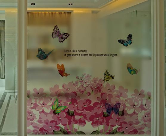 [HCM]Decal Trang Kính Cao Cấp - Hoa Bướm hồng ( 60x58 )-DK7010