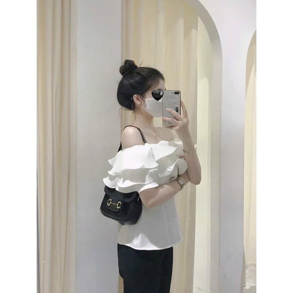 [HÀNG ĐẸP] Set Áo Bẹt Vai Bèo Ngực Trắng Đen