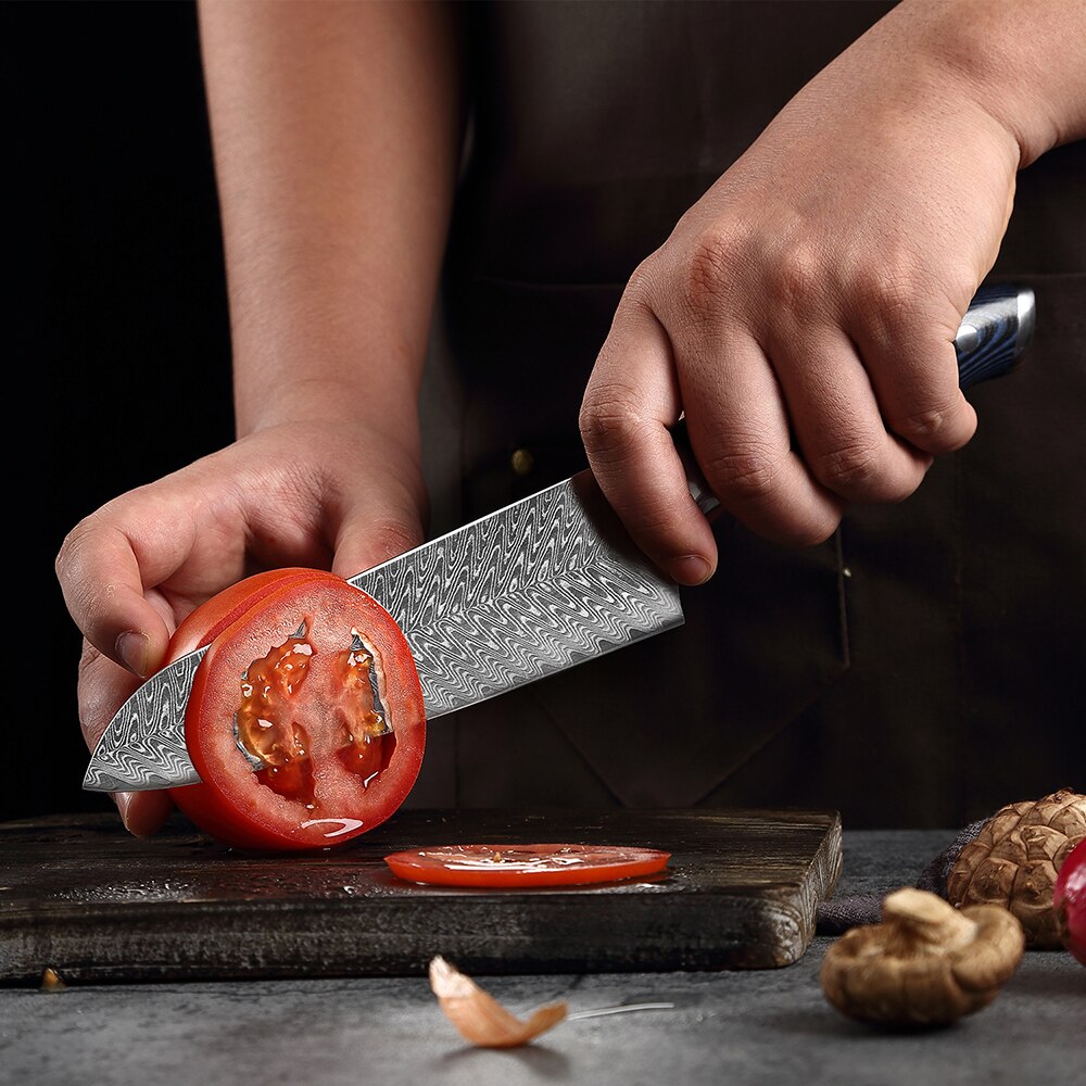 BÁO GIÁ Dao Làm Bếp Damascus | Shopee Lazada Sendo Tiki mới nhất 2 Damascus thép Santoku Dao gia đình dao cắt thịt Dao đầu bếp Nhật Bản VG10 Dao làm bếp Damascus màu xanh và đen Tay cầm G10, dao làm bếp, dao cắt trái cây, dao thái