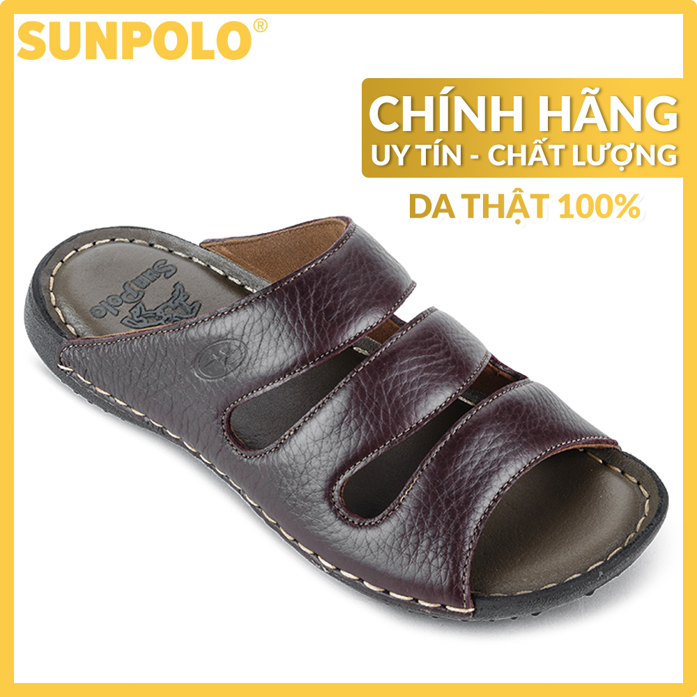 Men leather sandals SUNPOLO DQN019 (black, brown)