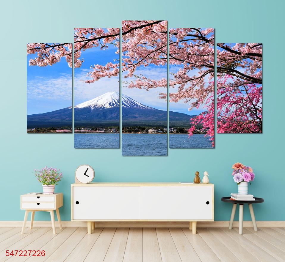 Tranh dán tường phong cảnh núi phú sĩ 3D-Tranh décor phong cách hiện đại