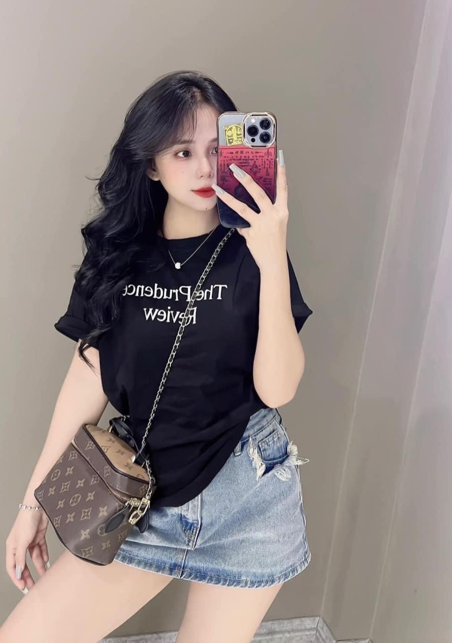 Áo thun Thái nữ dáng vừa phối chữ ( Mã review phom vừa )