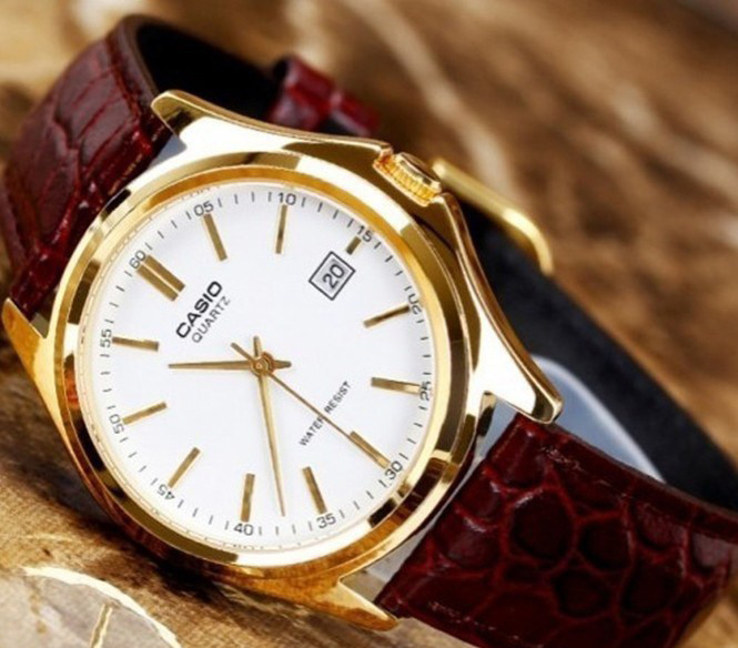 Đồng Hồ Đeo Tay Nam Dây Da Viền Vàng Máy Nhật Tinh Tế Tặng Kèm 2 Pin Cao Cấp