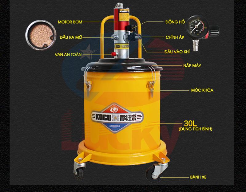 Máy bơm mỡ khí nén 12 lít Kocu GZ-8 (có đồng hồ áp)
