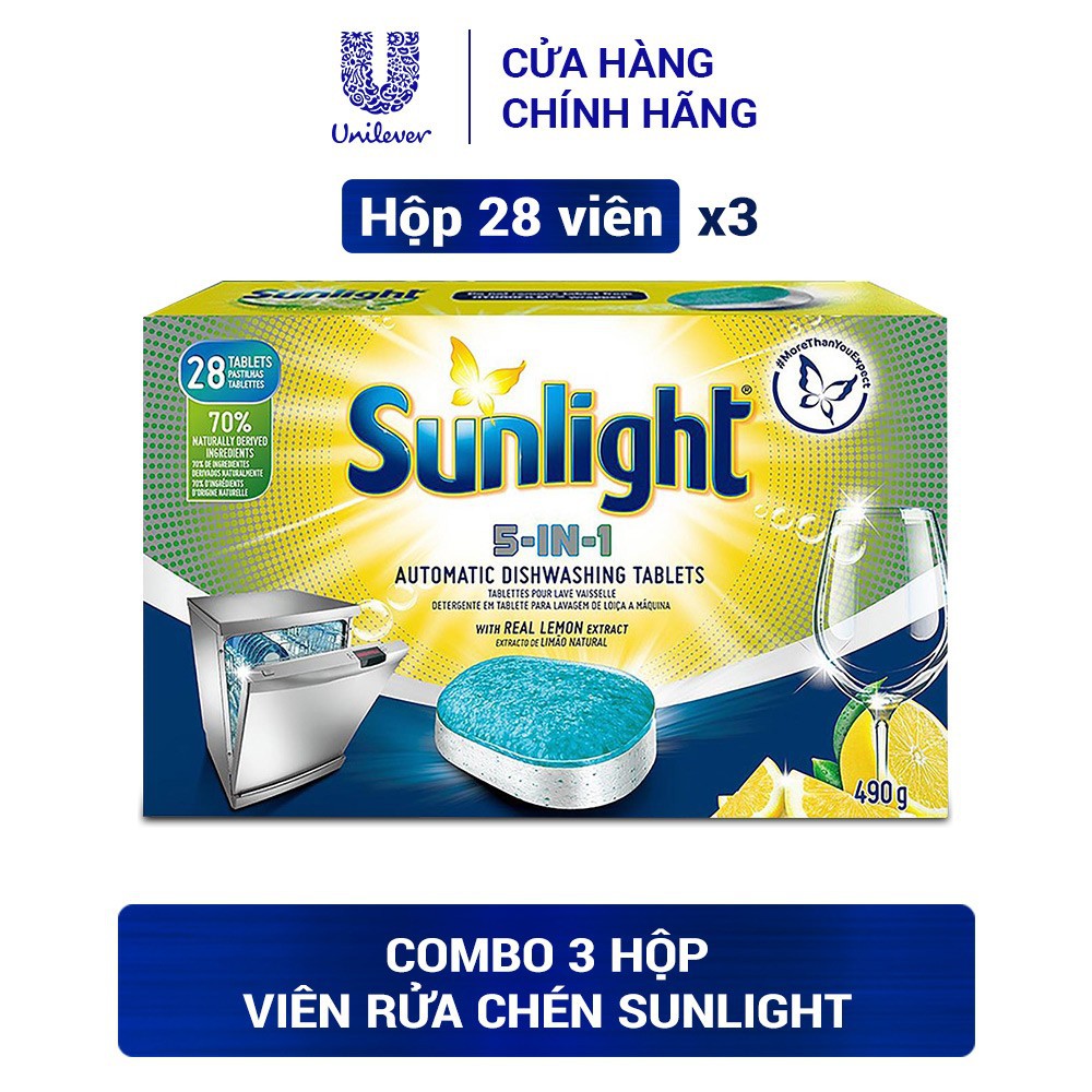 Combo 3 Hộp Viên Rửa Chén Sunlight - 84 viên