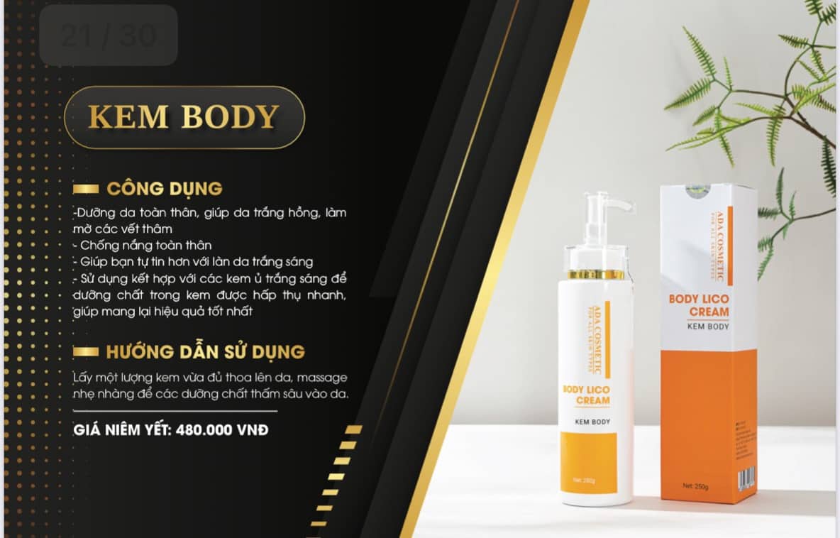 Kem Dưỡng Trắng Da BODY ADA 250g