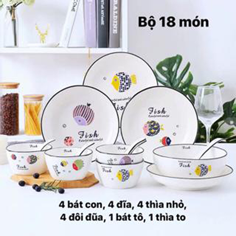 Bộ bát đĩa sứ 18 món FISH COLOR cao cấp - VS265