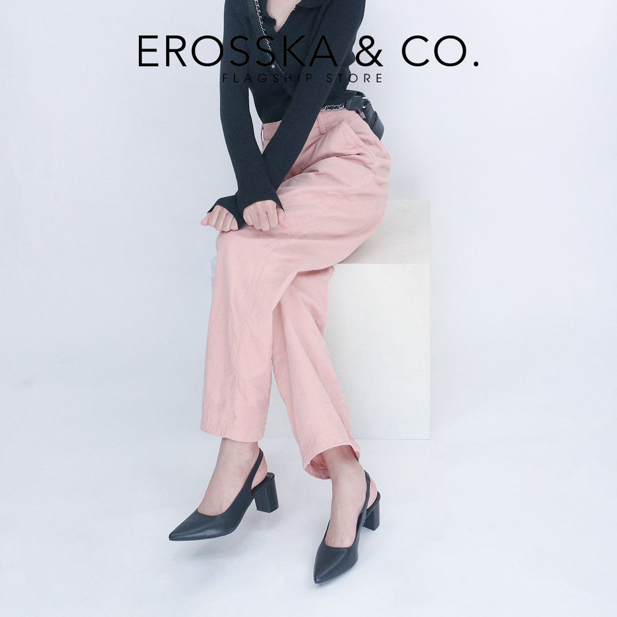 Giày cao gót slingback Erosska thời trang nữ kiểu dáng basic màu đen - EH015