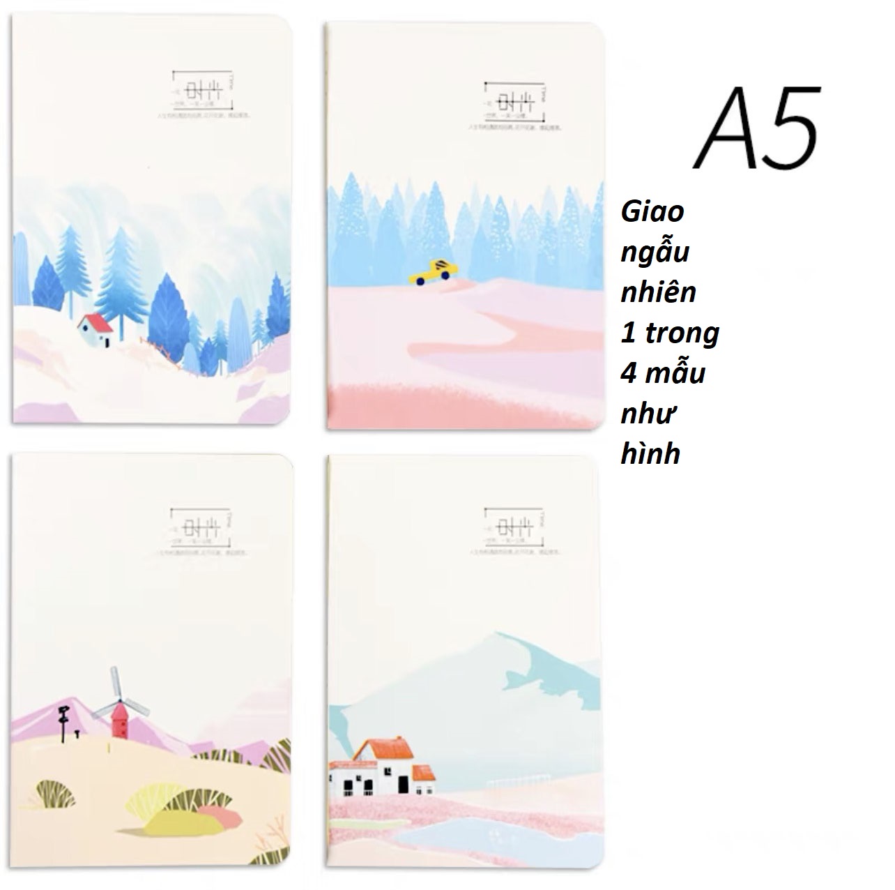 60-page A5 horizontal line student notebook, pocket A5 notebook with cartoon, landscape, lovely animal cover