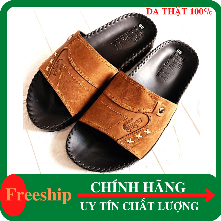 [HCM]DÉP DA BÒ 100% in con cá sấu sang trọng may viền chắc chắn