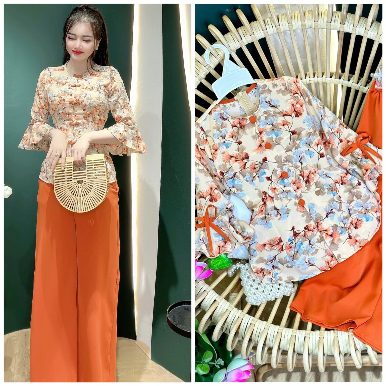 BỘ BÀ BA VẢI LỤA TAY LOE CÚC BỌC CHO MẸ VÀ BÉ GÁI