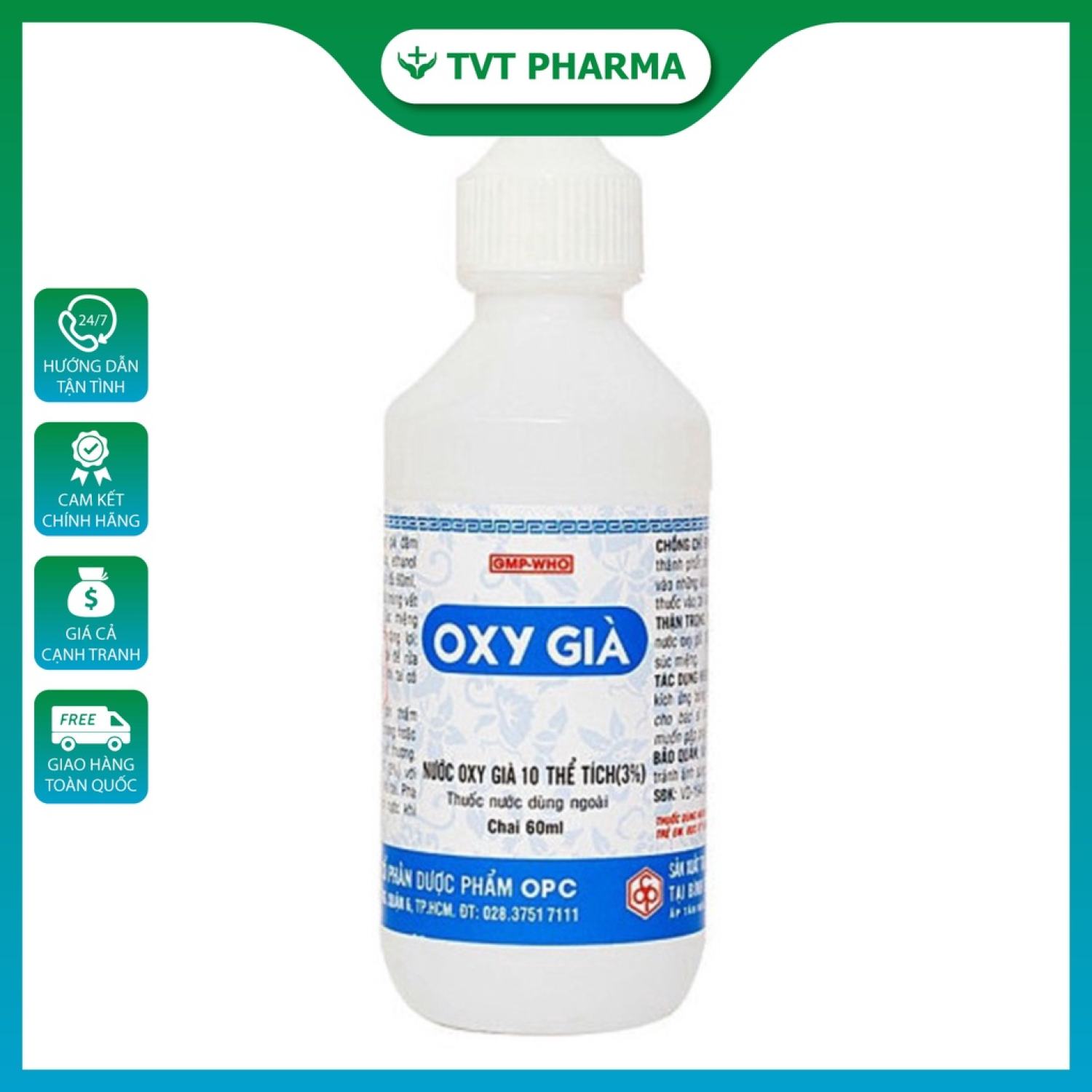 Nước Oxy Già, chai 60 ml, giúp sát khuẩn, lốc 10 chai