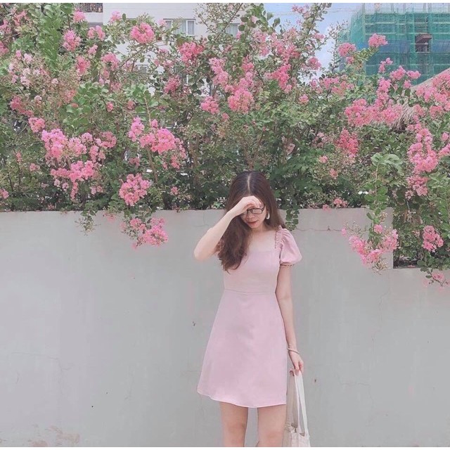 Đầm cổ U tay bo 2 màu