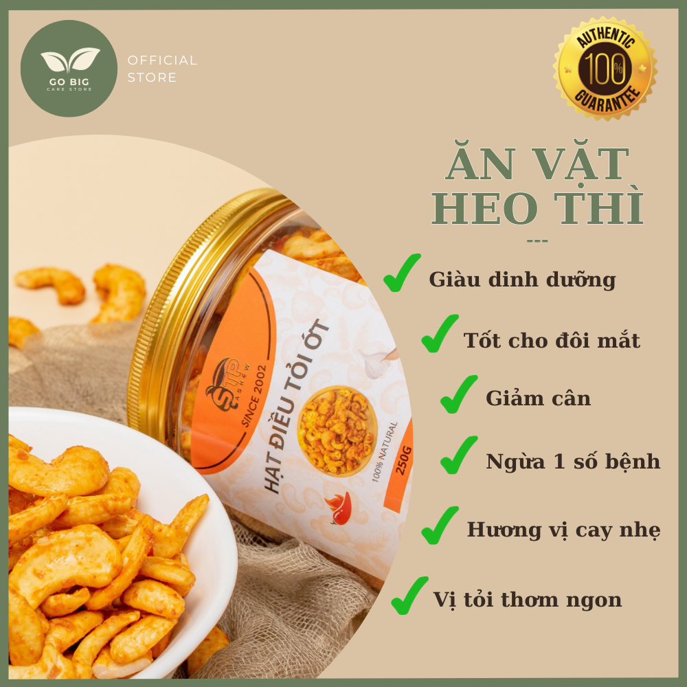 [Hạt điều cao cấp tiêu chuẩn quốc tế ISO 9001] Hạt Điều Tỏi Ớt Cao cấp STP 250g