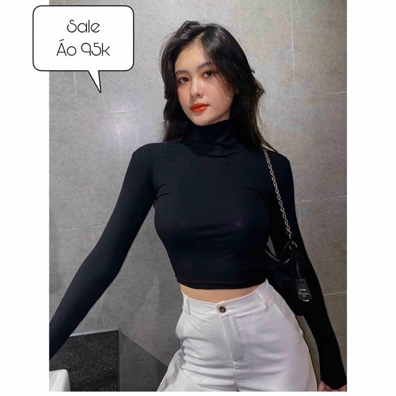 Áo cổ lọ thun gân fom ngắn thời trang sành điệu