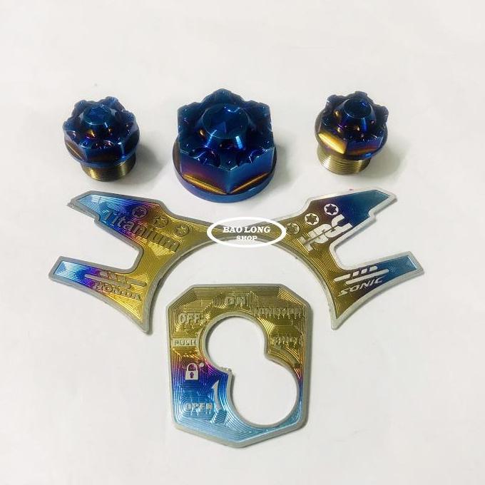 SONIC Combo (3 ốc ghi đông + tem dán ghi đông titan+ổ khóa titan) dành cho xe SONIC