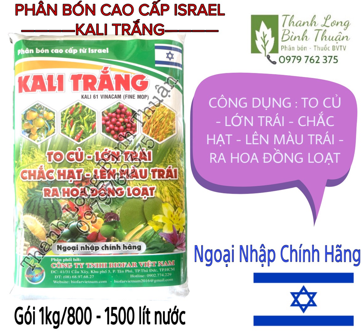 Phân Bón Cao Cấp Israel - Kali Trắng - To Củ Lớn Trái, Ra Hoa Đồng Loạt - K2O - Pha 1500 lít Nước - Gói 1kg