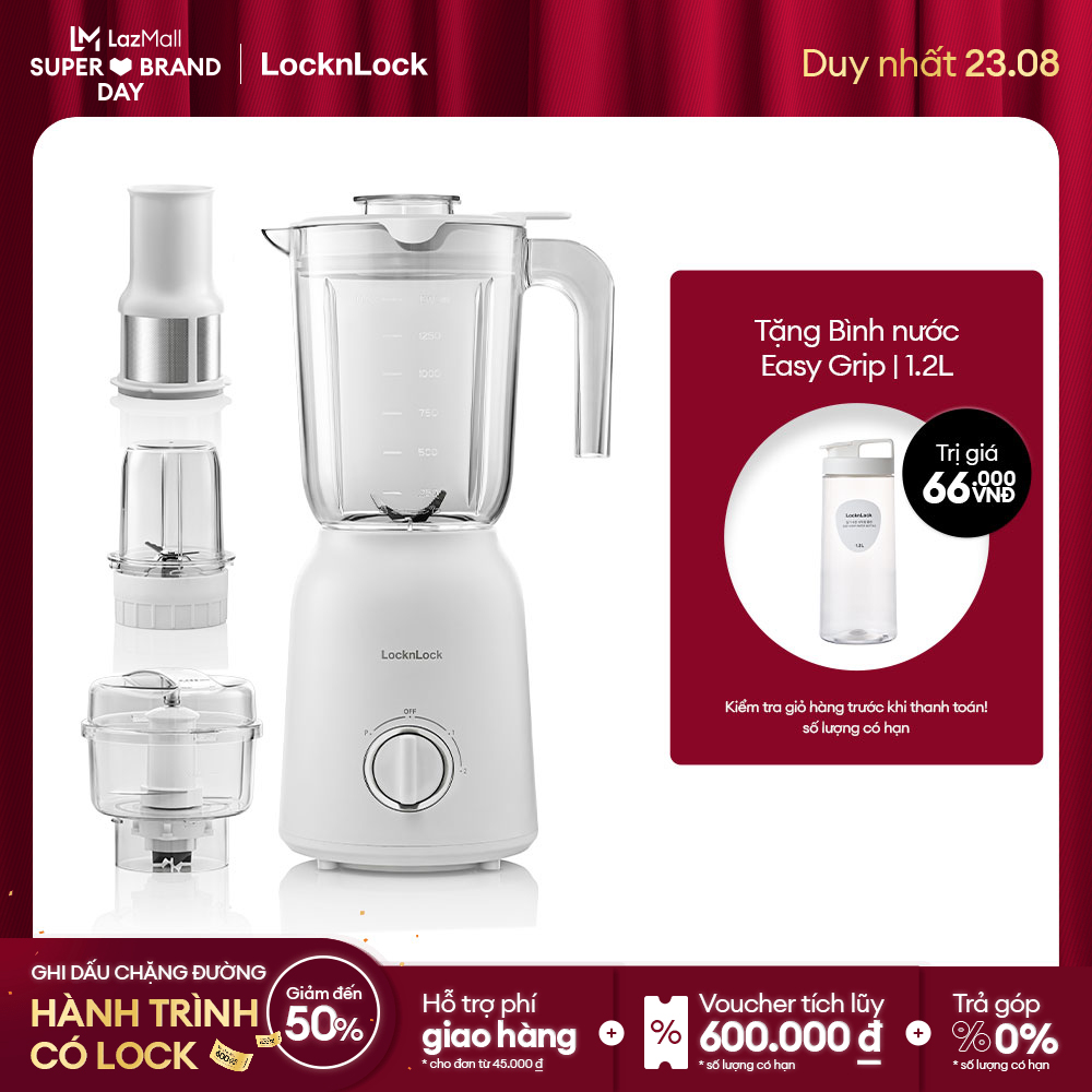 Ejm416wht máy xay sinh tố đa năng lock&lock 1.5l, 800w - xay sinh tố/đá/hạt khô/thịt, lõi có lọc nước ép, 3 tốc độ xay - hàng chính hãng