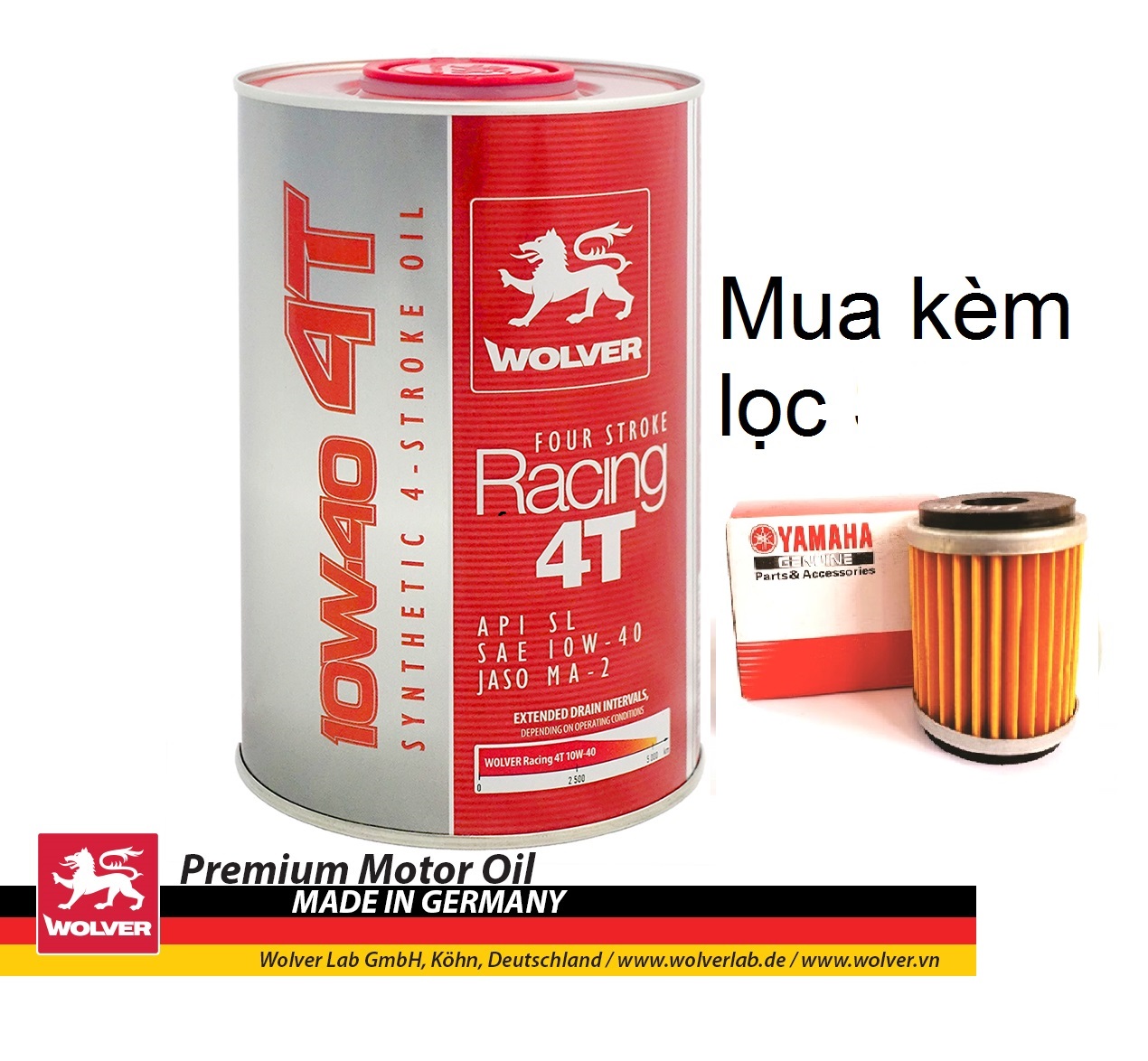 Nhớt wolver racing 10w40 lon 800ml/1l, nhớt wolver 10w40 lon 800ml/1l tặng lọc nhớt yamaha