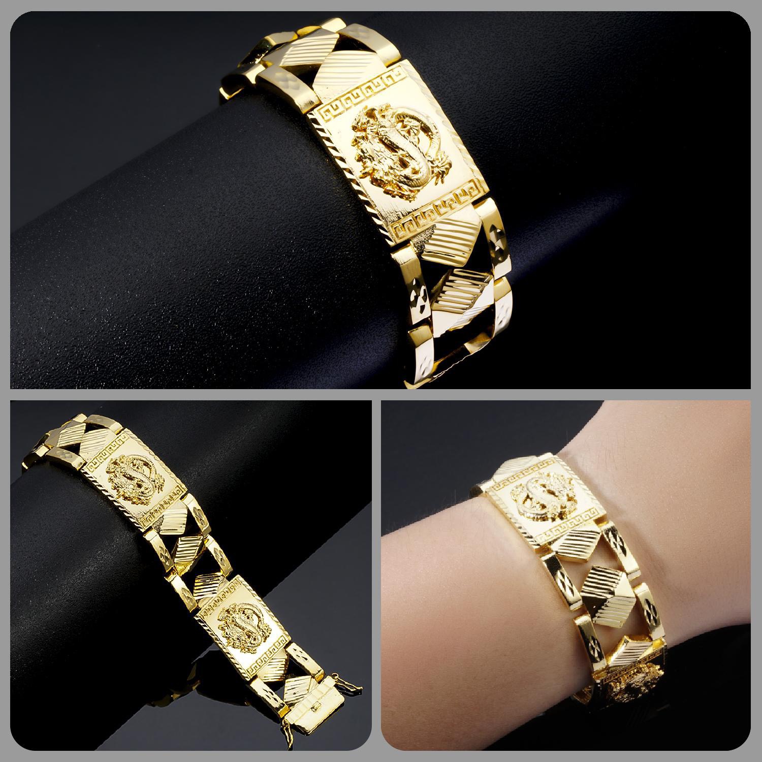 Lắc Tay Nam Mạ Vàng 18K Chạm Dragon  Mẫu 10017.03  - Đi Chơi, Dự Tiệc Rất Ngầu - Bao Đổi Tra Trong Vòng 07 Ngày
