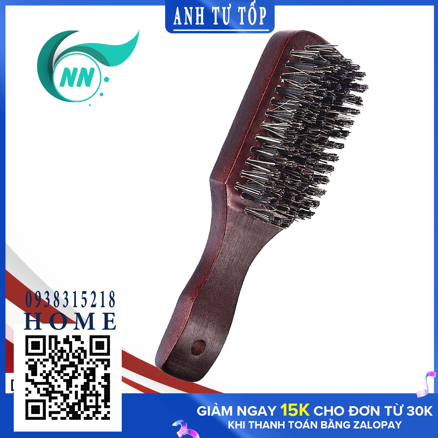 Bàn Phủi Tóc Thông Thường Cán Gỗ Lông Cước Heo Rừng 17.9 x 4.8 x 3 cm ( Nâu Đen )